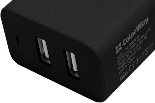 Сетевое зарядное устройство ColorWay 2 USB Auto ID 4.8A (24 W) CW-CHS016-BK