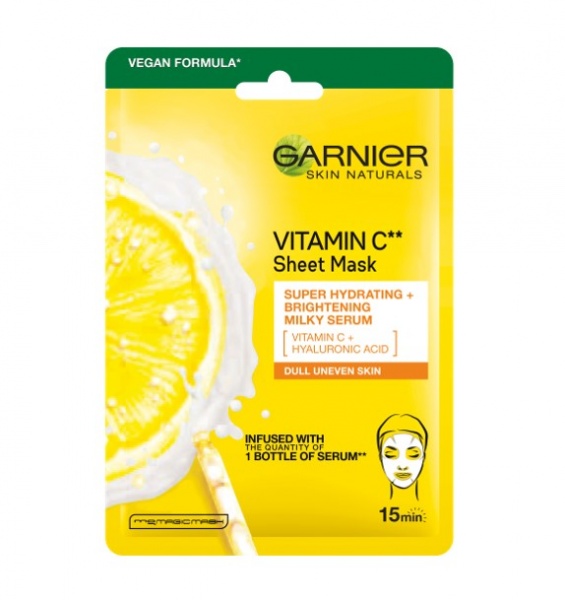 Маска тканинна для обличчя Garnier Skin Naturals з вітаміном Сдля нерівномірного тону тьмяної шкіри обличчя 28 г