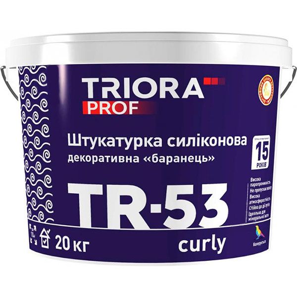 Декоративна штукатурка баранець Triora силіконова TR-53 curly 1-1,5 мм 20 кг білий