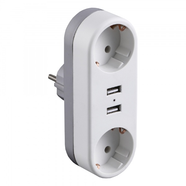 Двійник Euroelectric із заземленням 2 гн. білий 2 м EE-2/2USB-16A