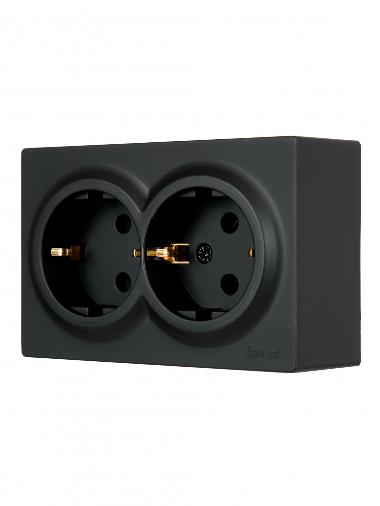 Розетка двойная бытовая с заземлением Lezard LETO IP20 антрацит 752-4200-127B