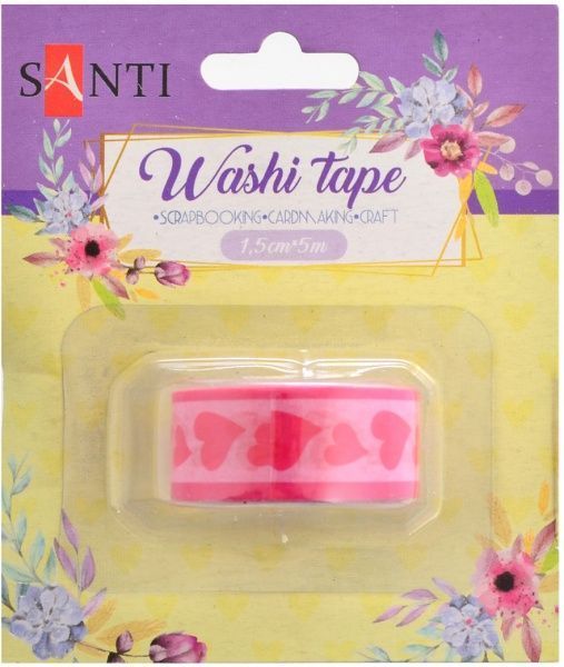 Лента бумажная самоклеющаяся Розовые сердца 1.5см * 5м 740574 