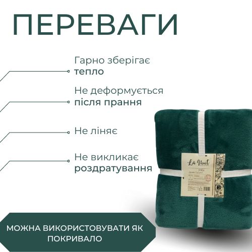 Плед Solid Teal Green 160x200 см зеленый La Nuit 