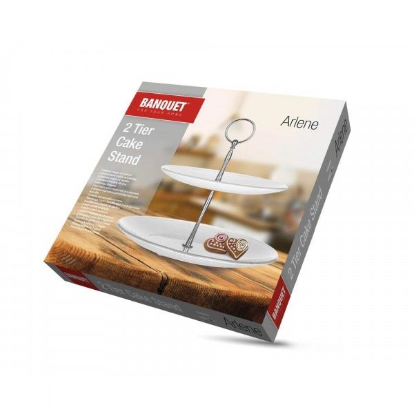 Фруктовница двухъярусная стеклянная 23 см Arlene Banquet 