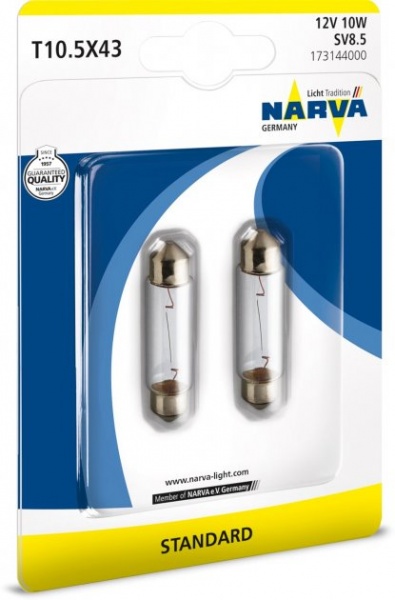 Лампа розжарювання Narva NV 17314.2B C10W SV8.5 12В 10 Вт 2 шт.