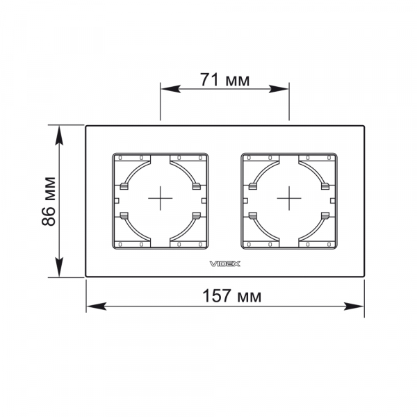 Рамка двухместная Videx Binera горизонтальная черное стекло VF-BNFRG2H-B