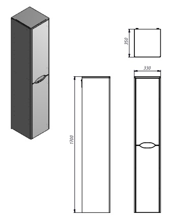 Пенал для ванной комнаты Botticelli Livorno - 170 структурный серый