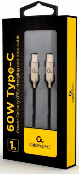 Кабель Cablexpert USB Тype-С 1 м чорний із золотистим (CC-USB2PD60-CMCM-1M) 