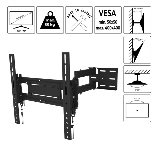 Крепление для телевизора HausMark TWRA-244 поворотно-наклонные 36