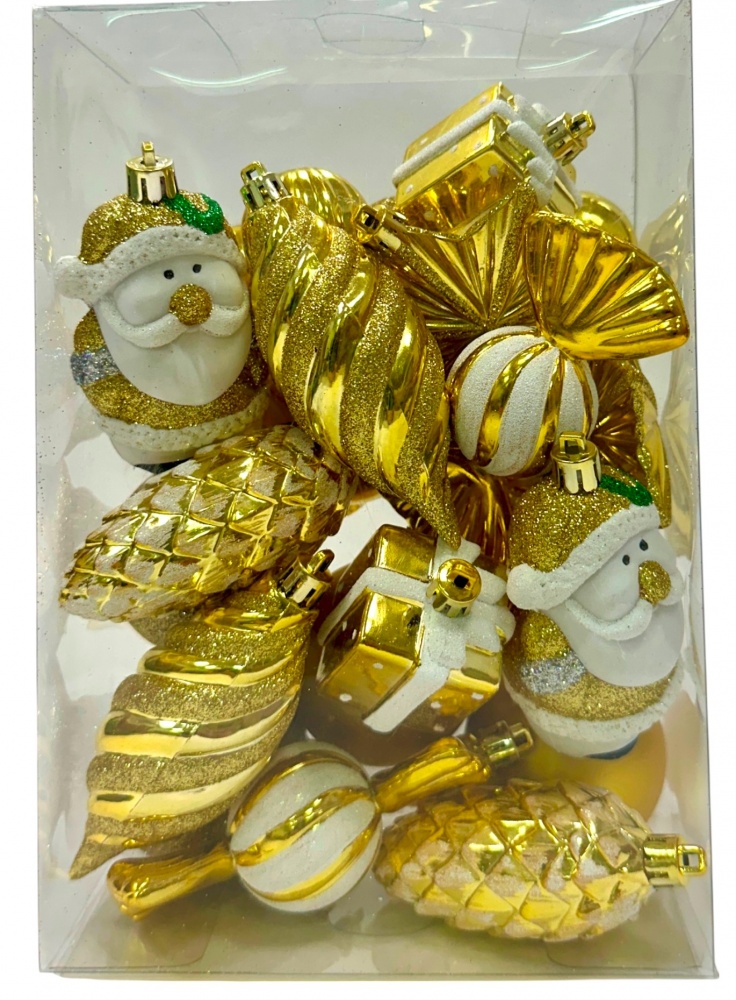 Набор игрушек формовых украшений и шаров 28 шт золотой
