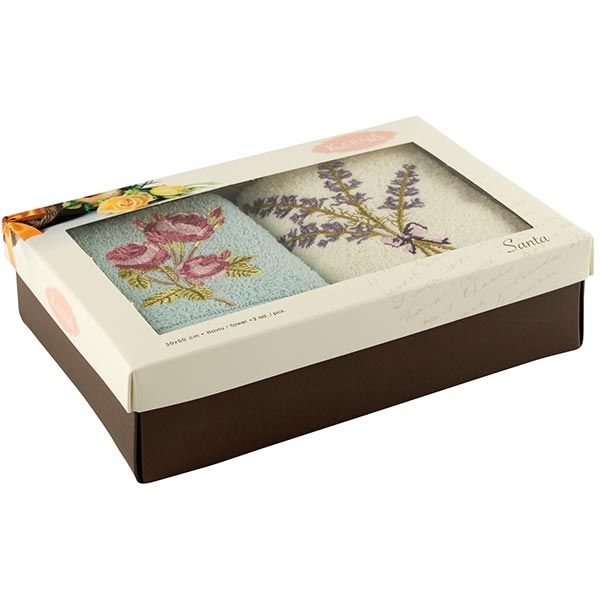 Набор полотенец Kanra Santa молочный/голубой 30x50 см