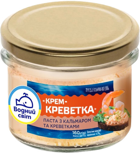 Паштет ТМ Водний світ с кальмаром и креветками 160 г 4820088414638 