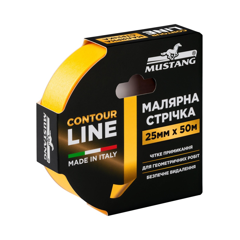Лента малярная Mustang CONTOUR LINE желтая 25 мм x 50 м