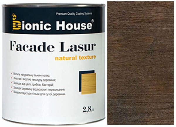 Лазур-антисептик Bionic House Facade Lasur Масляна для дерев’яних фасадів Венге напівмат 2,8 л 2,5 кг