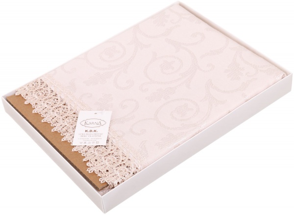 Скатерть с гипюром KDK прямоугольная 160x220 см бежевый Karna 