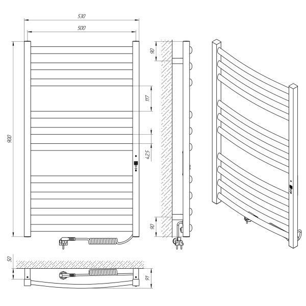 Рушникосушарка електрична Laris Гранд П10 500х900 Праве підключення 73207365