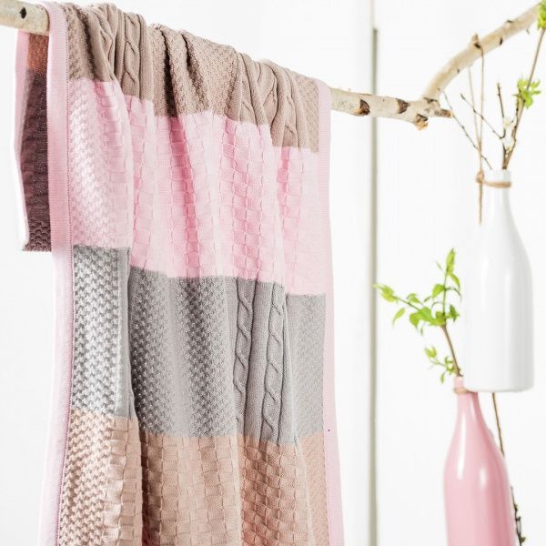 Плед IDEIA вязаный Малыш пэчворк + шапочка 70х90 см розовый 8000029910 