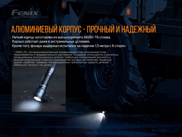 Фонарик Fenix ручной тактический TK06, 800лм, 335м черный