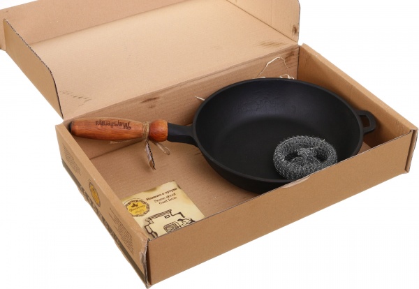 Сковорода чугунная литая с деревянной ручкой 26x6 см Т305 Maysternya