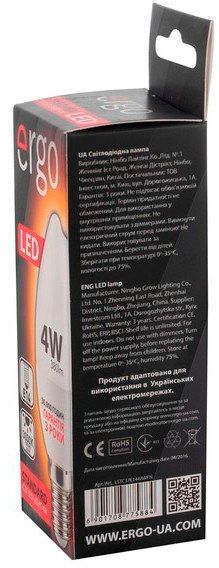 Лампа светодиодная Ergo STD 6259748 4 Вт C37 матовая E14 220 В 3000 К 