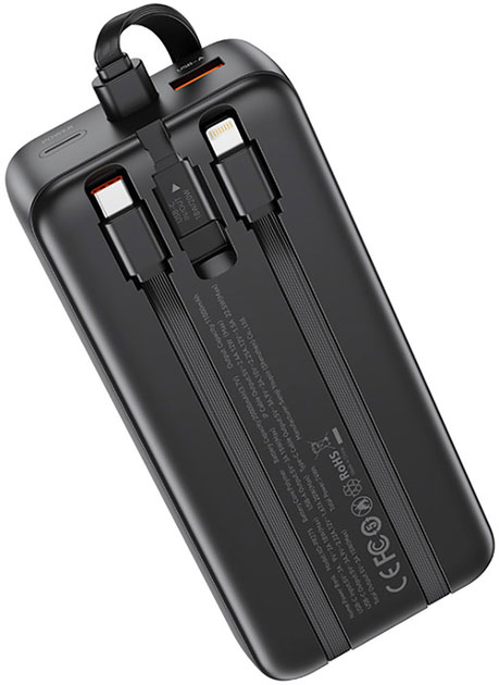 Повербанк Xo 22.5 W 2xType-C/Lightning кабель 20000 mAh black (PR275.black)