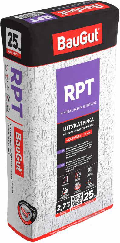 Декоративна штукатурка короїд BauGut RPT. Мінеральна Декоративна 2 мм 25 кг