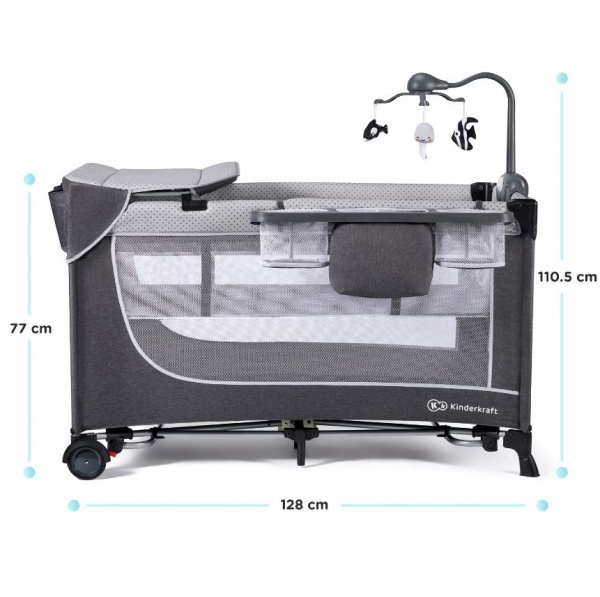 Манеж-ліжко Kinderkraft Leody Grey з пеленатором KCLEOD00GRY00AC