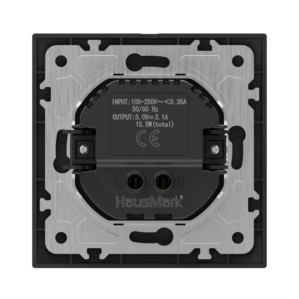 Механізм розетки USB 2 HausMark Bela IP20 чорний