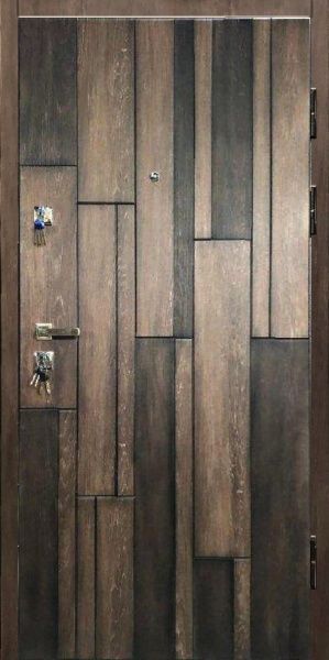 Двері вхідні Мавіс + ззовні 3Д і чорна патіна Н-06 дуб шале карамель 2030x880мм праві