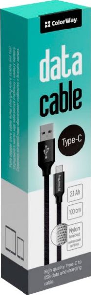 Кабель ColorWay USB - Type-C 2.1А 1 м чорний 