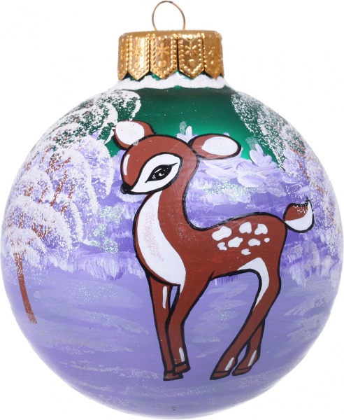 Шар новогодний зимние краски ручной работы стеклянный d 100 мм разноцветный