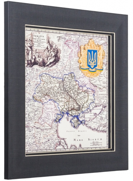 Сувенир Украинские земли на картах Иоганна Баптиста Гоманна XVIII ст. с гербом Украины 28x28 см серебряный 