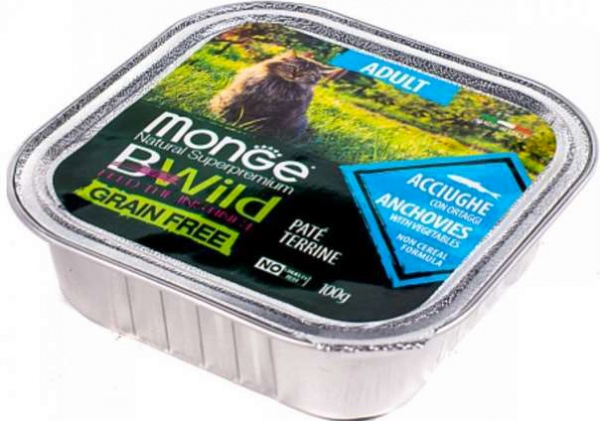 Корм для кошек Monge BWild Grain Free Wet Adult беззерновой анчоус с овощами 100 г