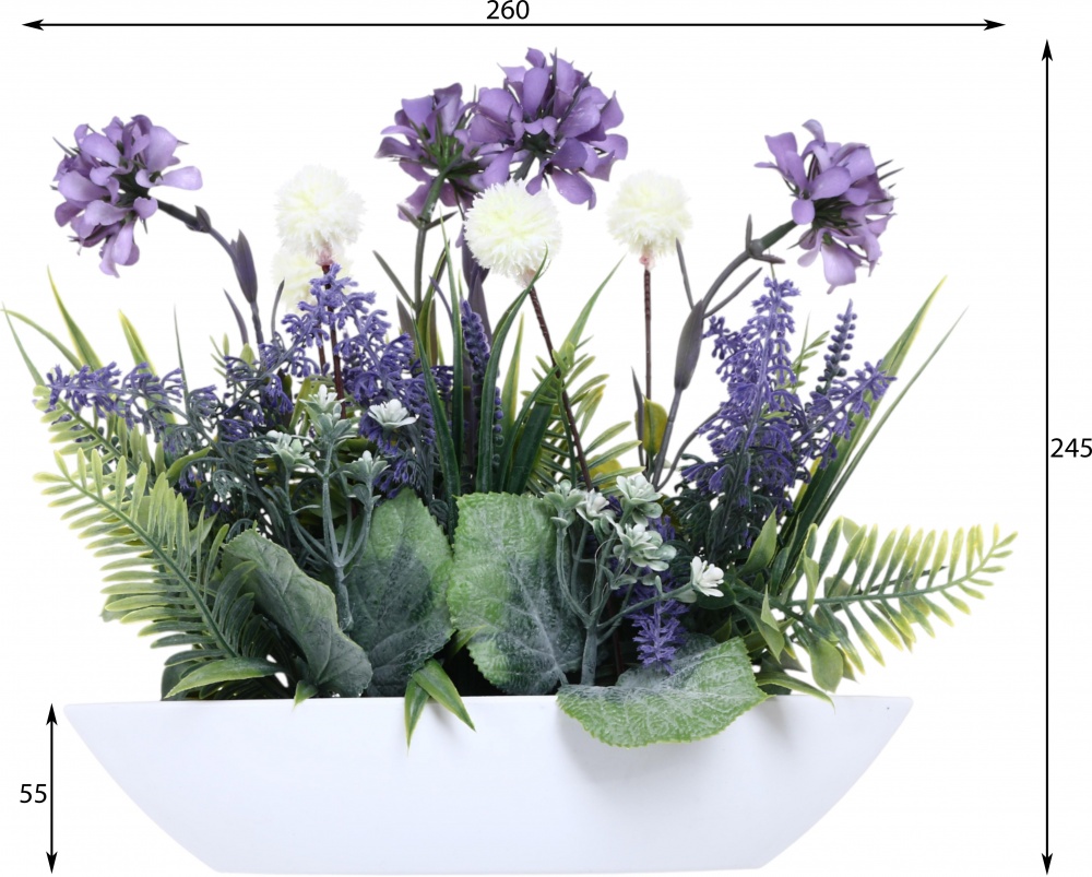 Растение искусственное полевые цветы в белом пластиковом горшке 25х25 см. Sensio