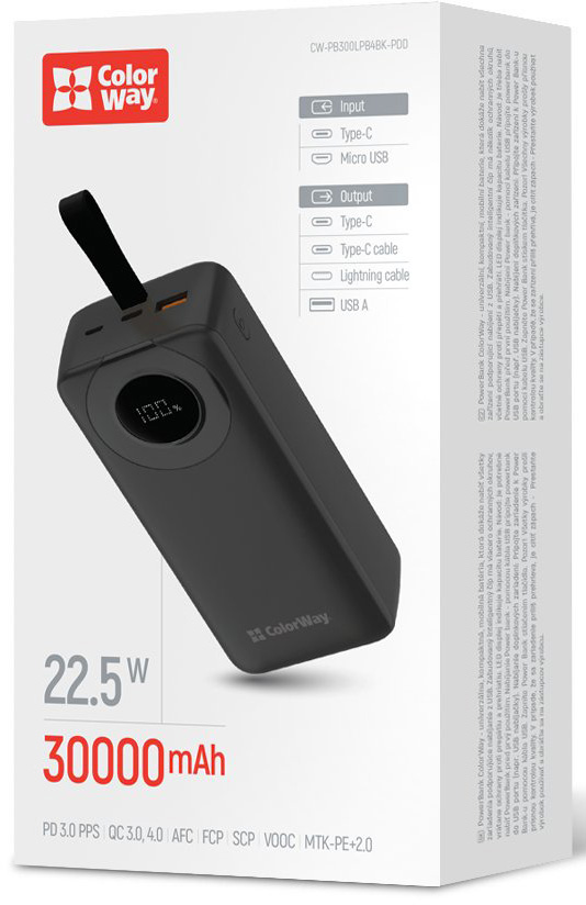 Повербанк ColorWay EnergyPlus 30000 mAh black (CW-PB300LPB4BK-PDD)