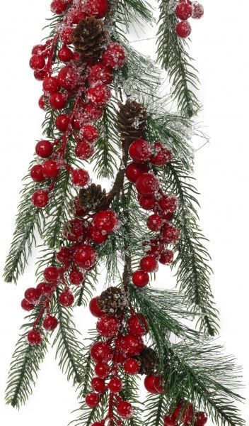 Гірлянда хвойна внутрішня 1,2м хвойна ніжно засніжена з ягідками 