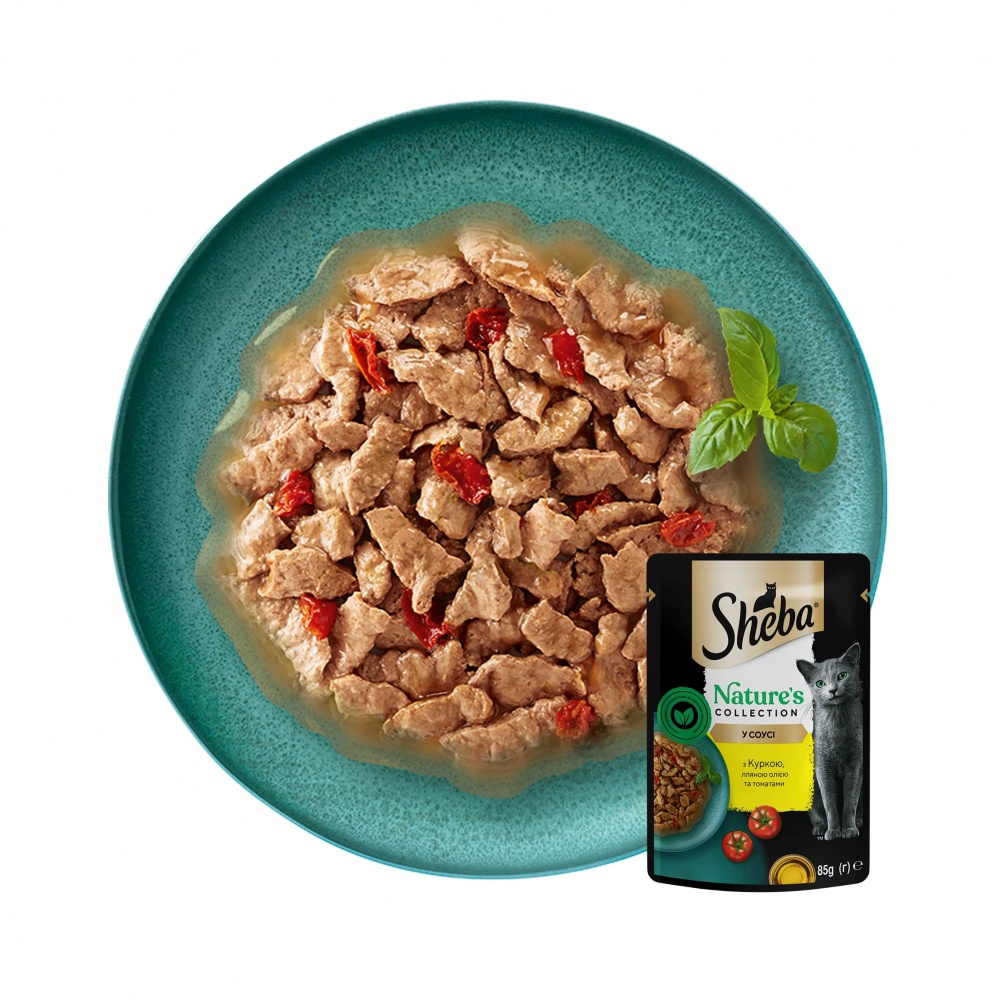 Корм вологий беззерновий для котів Sheba Natures з куркою, лляною олією та томатами 85 г