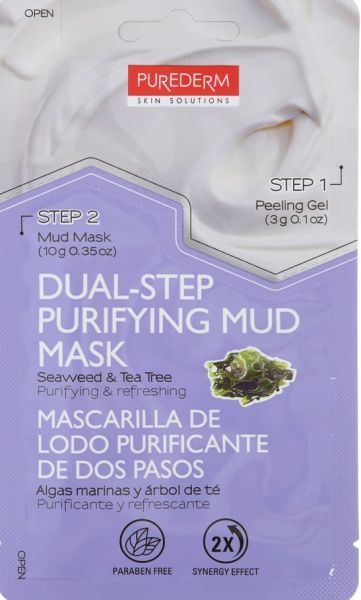 Маска для обличчя Purederm Face Care двоступенева очищаюча-оновлююча морські водорості і чайне дерево 13 мл 2 шт.