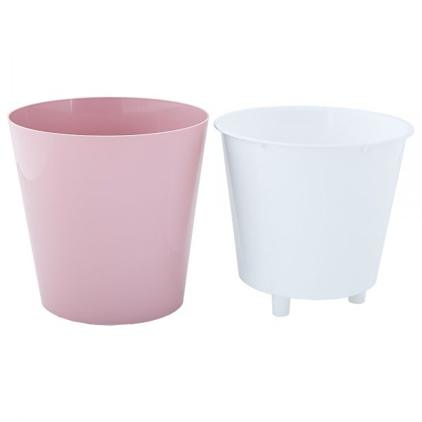 Горшок пластиковый Алеана Деко со вставкой 16х15,5 круглый 1,8 л фрезия/белый (114039) 