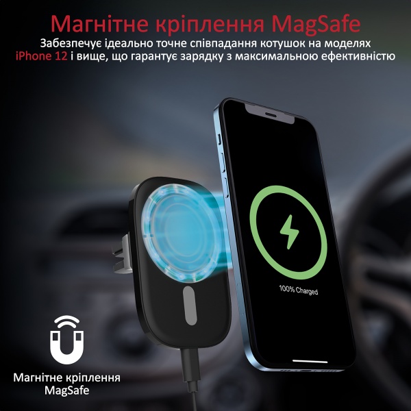 Автомобильное зарядное устройство Promate VentMag-15W Black 