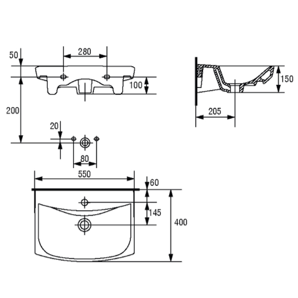 Умывальник Cersanit Carina 55 см K31-005