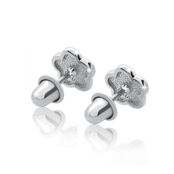 Серьги-пусеты UMa&UMi Цветочек с сердечком бело-розовый