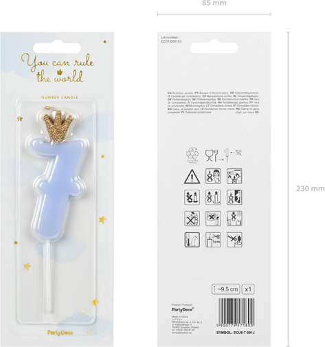 Свічка для торта Partydeco цифра 7 пастель блакитна 9,5 см (SCU6-7-001J)