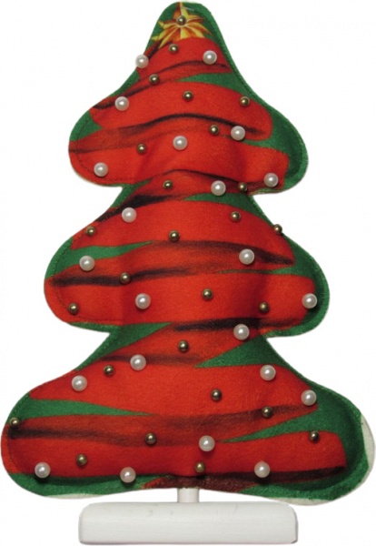 Прикраса новорічна на підставці Ялинка червона стрічка з перлинами 30 см 