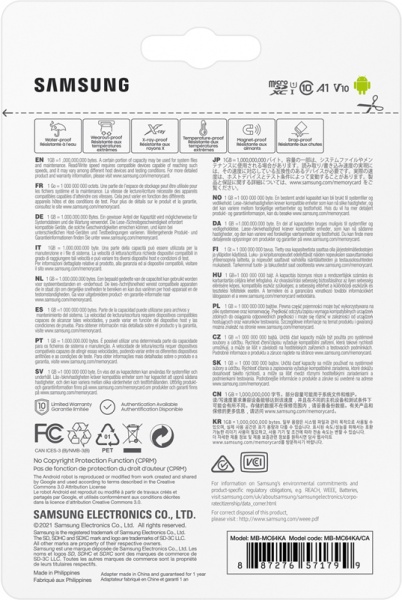 Карта памяти Samsung microSDXC 64 ГБ Class 10 (MB-MC64KA/RU) EVO Plus UHS-I + SD адаптер 