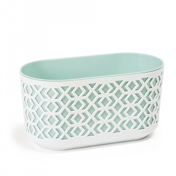 Кашпо пластикове Ламела Ацтек 400 овальний 8 л білий із м'ятним (LA794-47) 