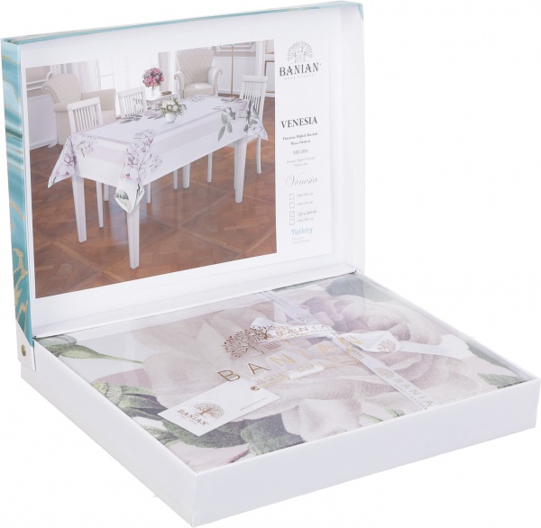 Скатерть Venesia 3D print 160x260 см бежевый с розовым Banian 