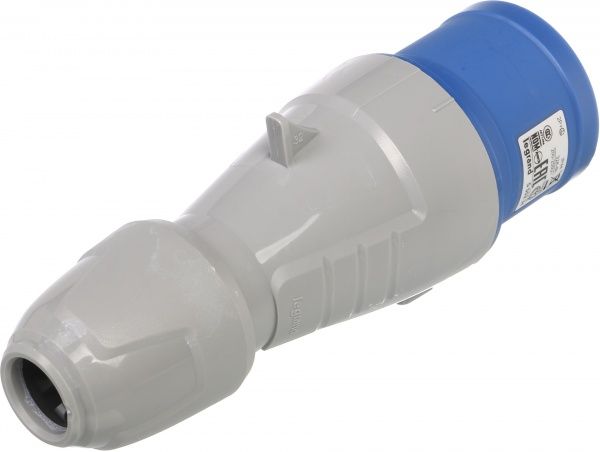 Вилка электрическая силовая с заземлением Legrand 32A 2К+З 230В IP44 серый с синим 555234