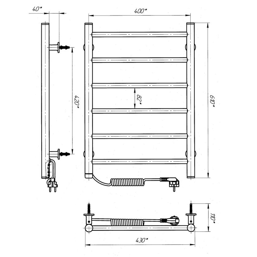 Рушникосушарка електрична Evro-Termo Лайн ЧФЧ6 400 х 600 Електро Ліве підключення S3