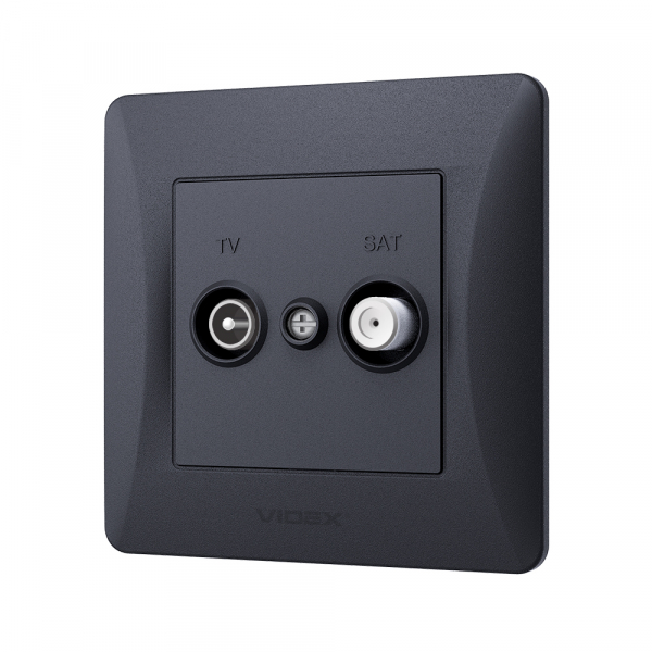 Розетка TV+SAT кінцева подвійна Videx Binera IP20 чорний графіт VF-BNSK2TVSATE-BG